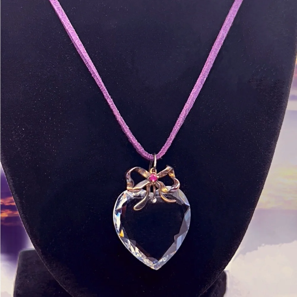 Lenox Crystal Heart Pendant w/Ruby Stone - Picture 1 of 4